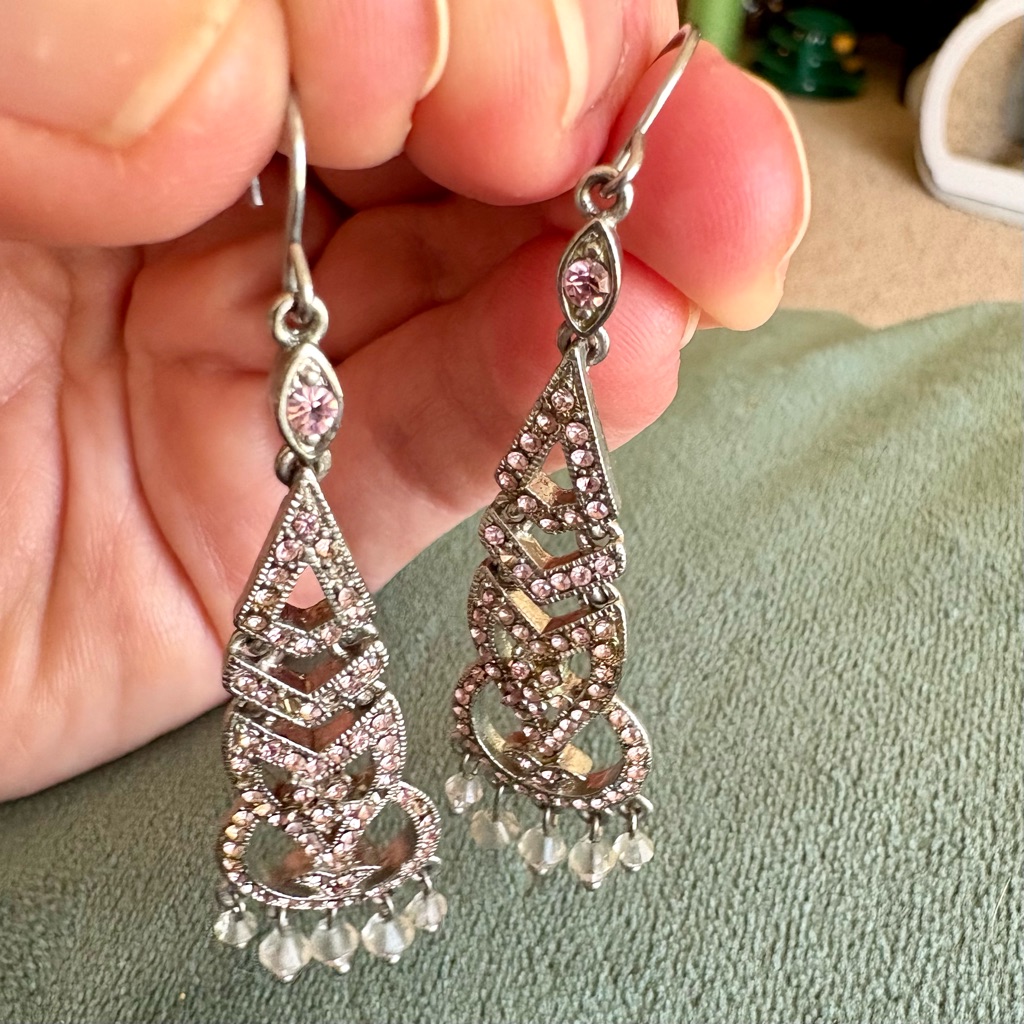 3 For $25: Elegant Silver And Pale Pink Dangle Earrings